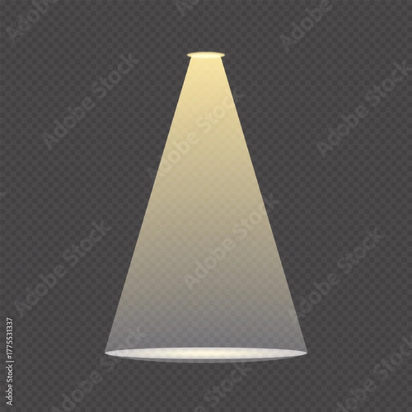 Fototapeta Spotlight beam with warm light on a dark background, stage lighting effect