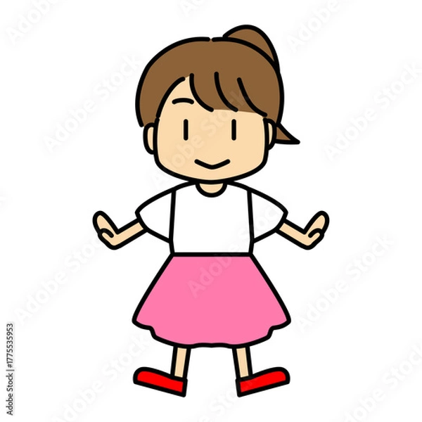 Fototapeta 正面を向く笑顔の女の子のかわいいキャラクター