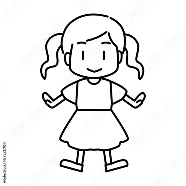 Fototapeta ツインテールの女の子の線画イラスト