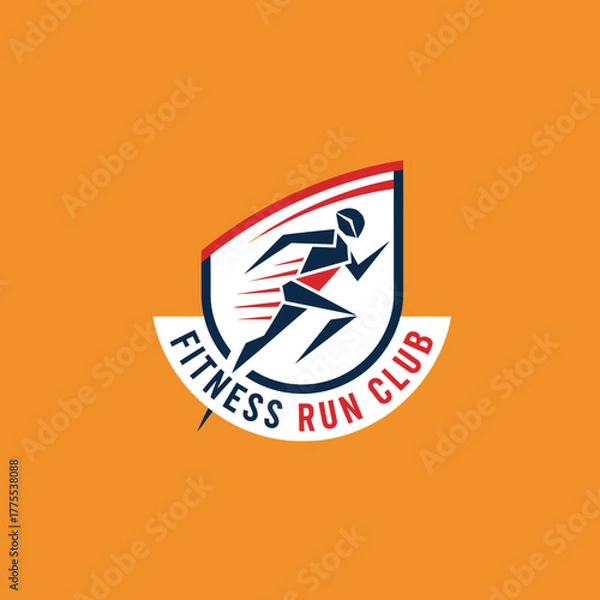 Obraz Modern fitness run club emblem with dynamic runner silhouette on orange