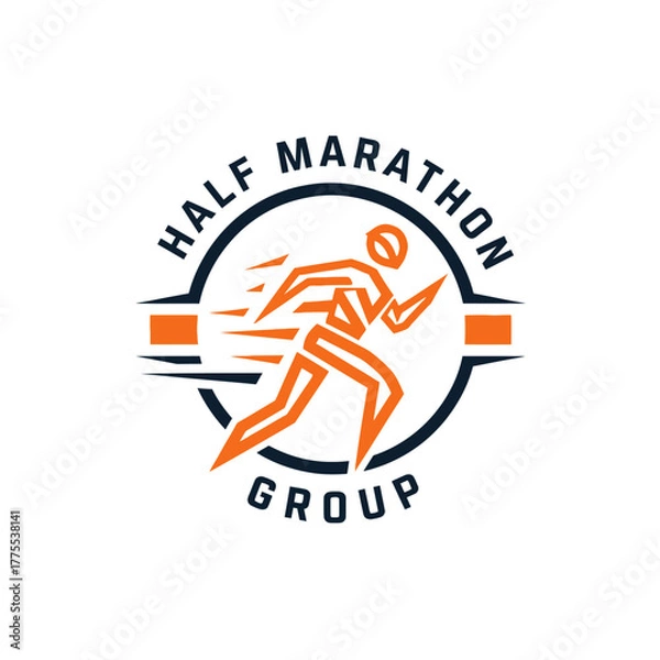 Fototapeta dynamic half marathon group logo design with running silhouette energy