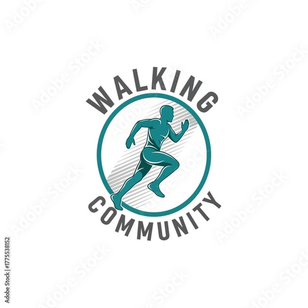 Fototapeta dynamic silhouette in motion, emblem with text, active lifestyle graphic