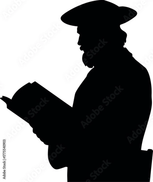 Obraz Black silhouette scholar reading book vector