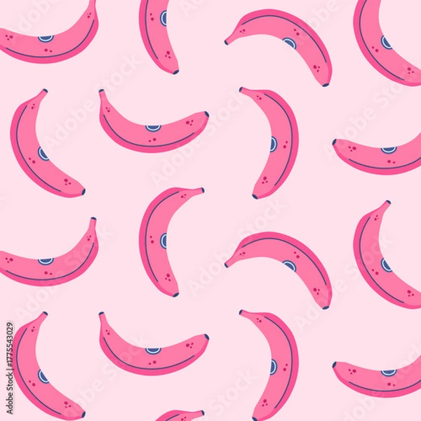 Obraz Pink Banana seamless pattern. Abstract print, hand drawn wrapping paper design with organic exotic plant, vegetarian food design. Juicy summer fruit background