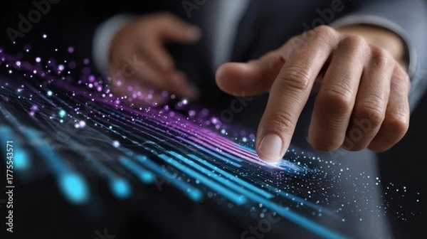 Obraz Innovative technology interaction digital space visual content futuristic environment close-up view user engagement