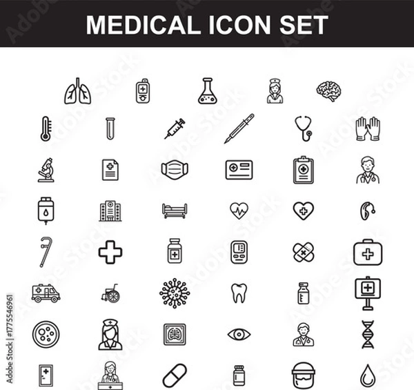 Fototapeta Medical icon set, isolated on white background