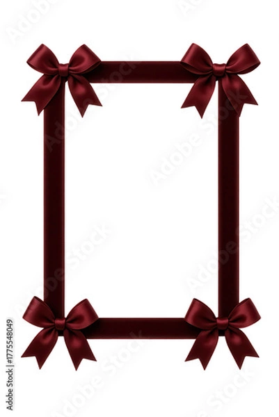 Fototapeta Red ribbon frame with satin bows isolated