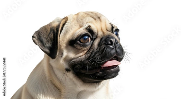 Fototapeta Adorable Pug Puppy Portrait on White Background.