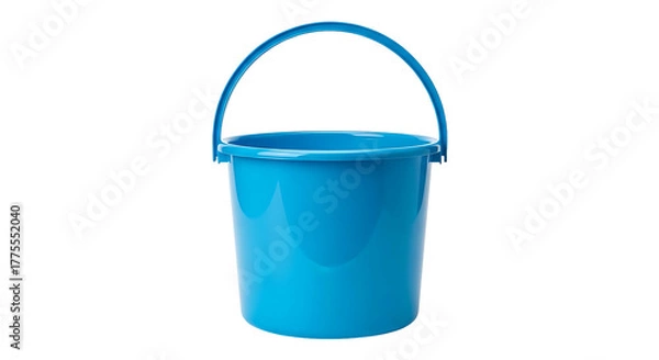 Fototapeta Bright Blue Plastic Bucket with Handle Isolated on White Background.
