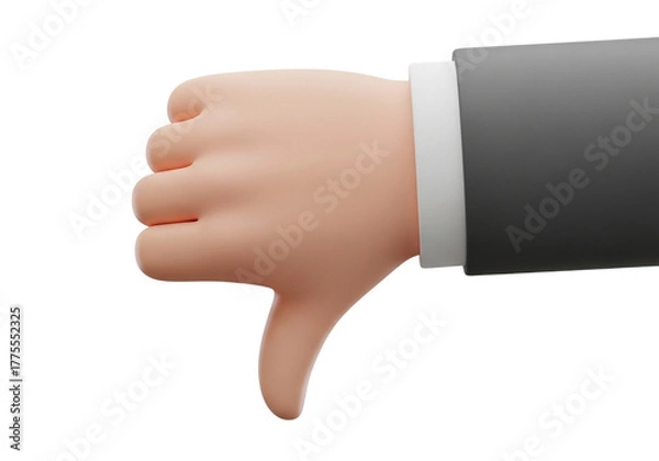 Fototapeta 3d cartoon hand giving thumbs down isolated on transparent background