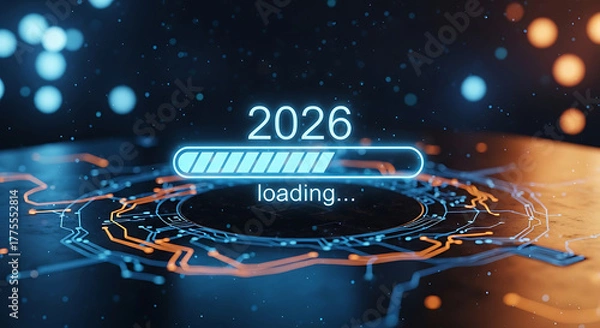 Fototapeta Futuristic loading bar for the year 2026 with glowing effect