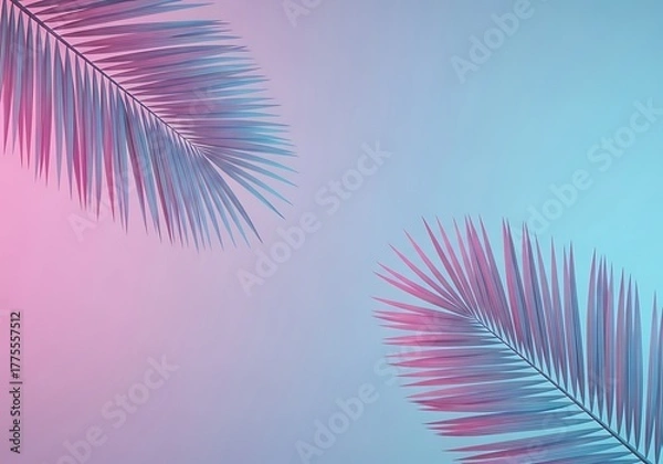 Fototapeta Tropical palm leaves in vibrant bold gradient holographic colors minimal surreal summer background creative colorful neon aesthetic copy space