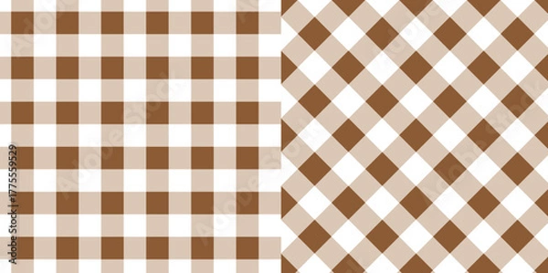 Fototapeta Gingham checkered plaid pattern in brown.