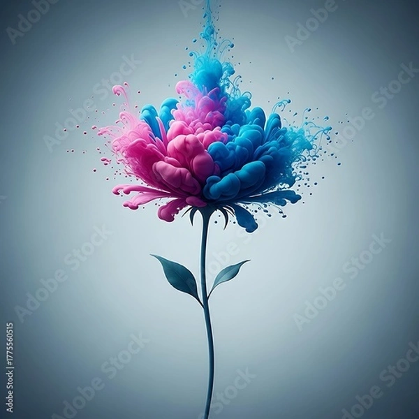 Fototapeta A mesmerizing flower blooms with a fusion of pink and blue hues, its petals exploding in a burst of color, creating a captivating floral spectacle