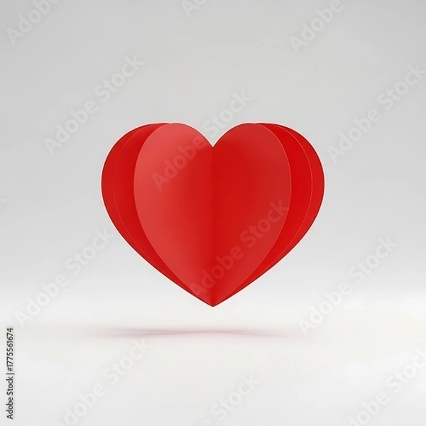 Fototapeta A single red paper heart, folded and standing upright, isolated on a clean white background, symbolizing love and affection with simplicity