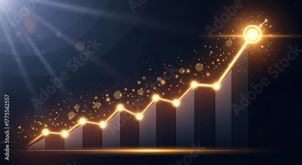 Obraz Growth Business Success Graph Gold Line Target Copy Space