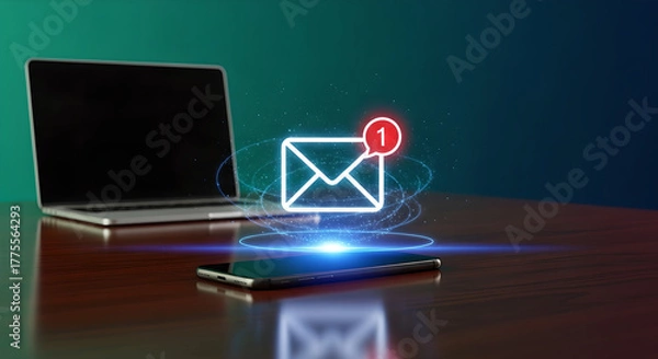 Obraz Email Notification New Message Digital Communication Smartphone Laptop Technology Copy Space