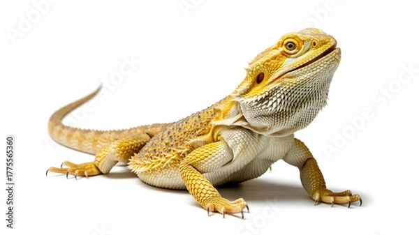 Fototapeta A high-quality photograph of a bearded dragon lizard against a pure white background.
