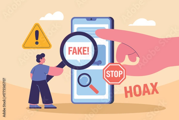 Fototapeta Investigating digital deception uncovering fake news and hoaxes through magnification on mobile devices concept