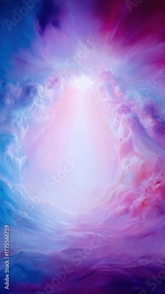 Obraz Abstract Celestial: A captivating abstract composition of swirling, ethereal clouds bathed in a spectrum of vibrant colors, evoking a sense of wonder and celestial beauty.