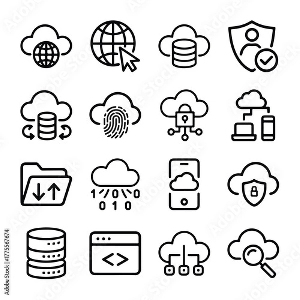 Fototapeta Cloud Computing & Network Line Icon Set – Server, Database, Upload  Download, Editable Vector