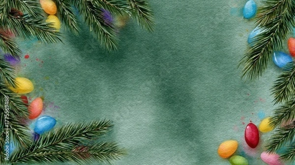 Obraz Easter celebration decor with colorful eggs and pine branches festive background vibrant spring theme