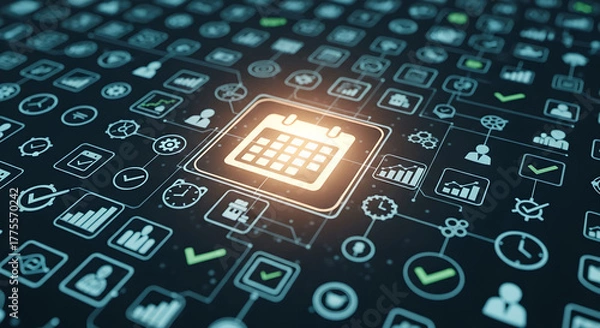 Fototapeta Calendar Icon Business Schedule Digital Planning Technology Network Blue Copy Space