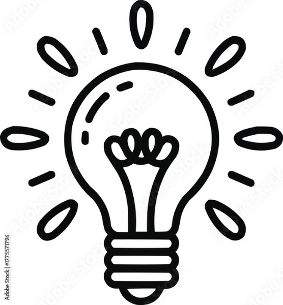 Fototapeta Bright Idea Outline Icon  Light Bulb, Rays, and Creativity