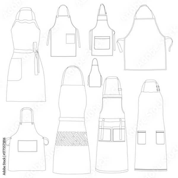 Fototapeta Cooking Apron Outline Icons, And Graphics Design Illustration
