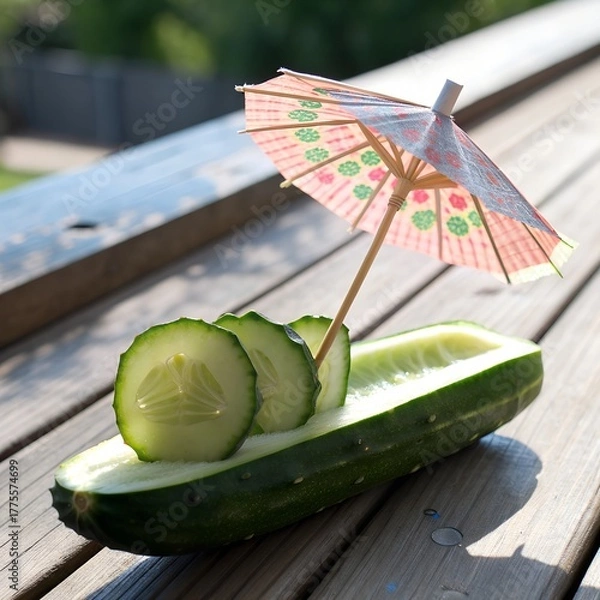 Obraz Cucumber Boat with Paper Parasol under Sunlight