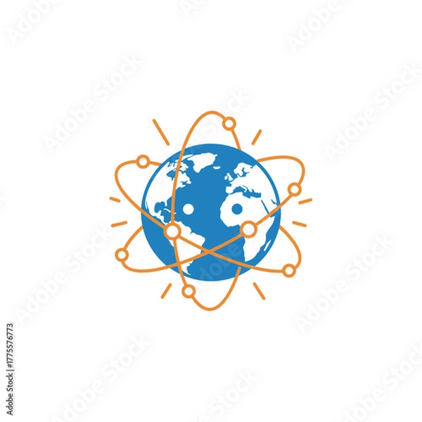 Fototapeta Global network connection earth planet atom orbit digital technology internet communication