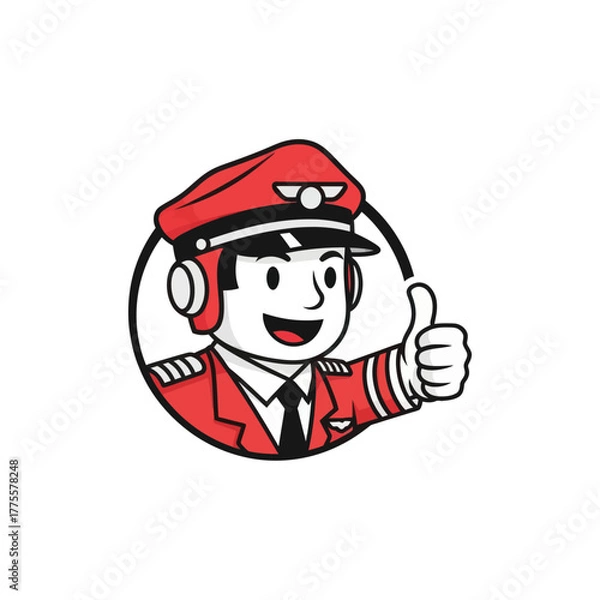 Obraz Cartoon pilot character giving thumbs up gesture professional aviation service mascot design illustration