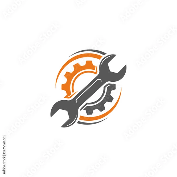 Obraz Wrench and gear icon representing mechanical repair engineering and industrial service solutions