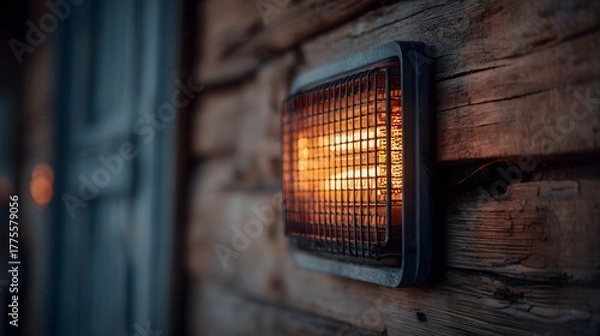 Fototapeta Intricate Macro Photograph of a Stylish Electric Heater in a Rustic Setting with Warm Illumination for a Cozy Winter and Sustainable Energy Environment