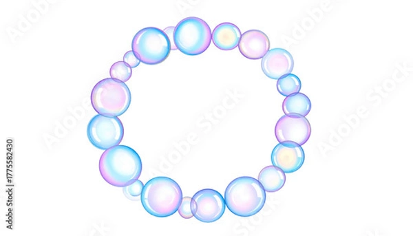 Fototapeta Circle of luminous, iridescent spheres in graduated sizes, set against a black background