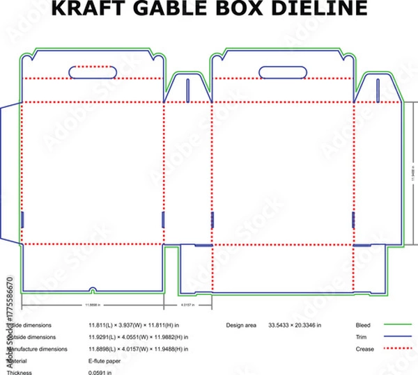 Fototapeta Kraft Gable Box Dieline — Printable Packaging Template with Handle