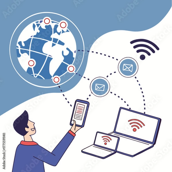 Obraz mobile phone with world map