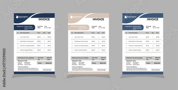 Obraz Three-color variation creative invoice template design