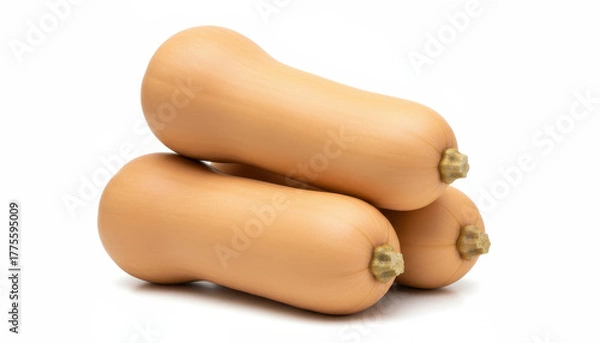 Fototapeta Three butternut squashes stacked on top of each other isolated on white background