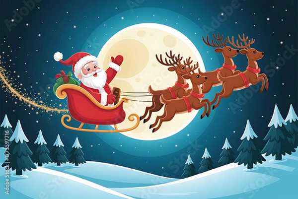 Fototapeta Santa claus riding sleigh over town  Sled Vector Images 