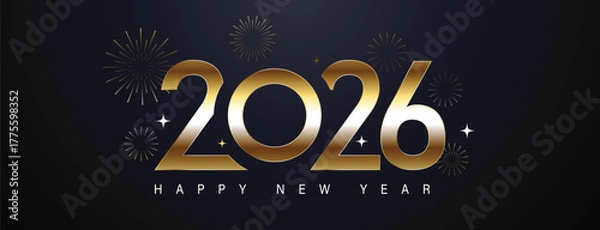Obraz 2026 Happy New Year Background Design. Greeting Card, Banner, Poster. Vector Illustration.