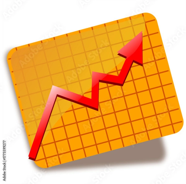Obraz Abstract business growth graph with upward red arrow on grid, success concept icon