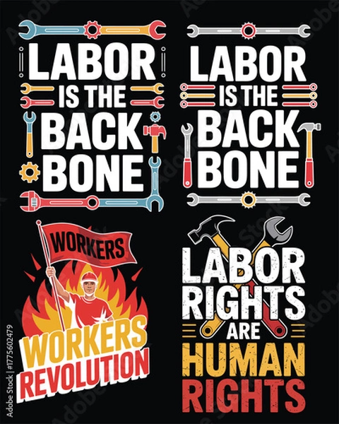 Fototapeta Labor day collection of illustrations celebrating workers rights and contributions