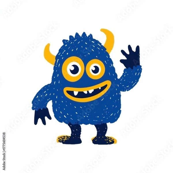 Obraz Blue monster waving with transparent background