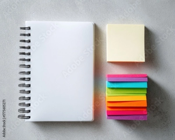 Fototapeta Notebook sticky notes office supplies stationery