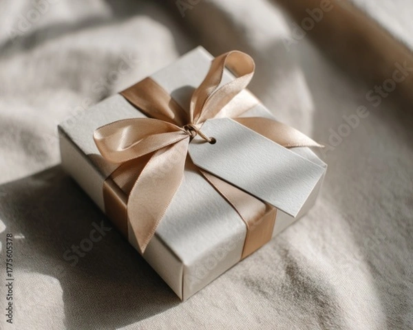 Obraz Gift box with ribbon and tag