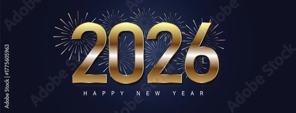 Obraz 2026 Happy New Year Background Design. Greeting Card, Banner, Poster. Vector Illustration.