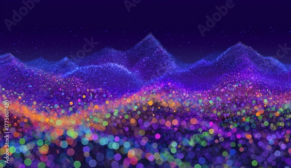 Fototapeta Colorful Neon Mountain Landscape at Night