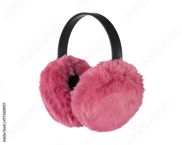 Fototapeta soft pink earmuffs isolated on white, fluffy winter earmuffs fashion accessory