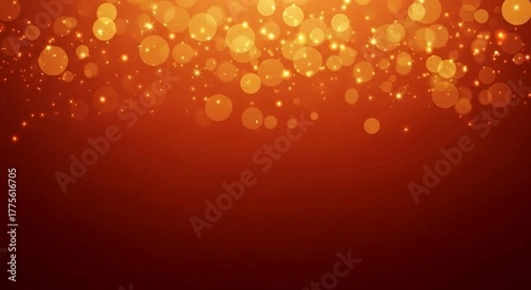 Fototapeta Abstract background with golden bokeh lights on red.